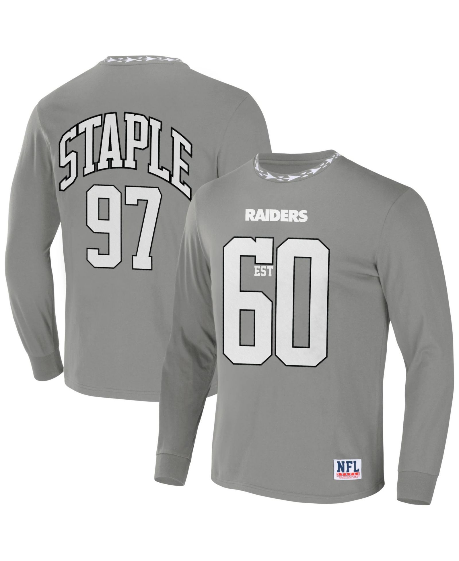 Men's NFL X Staple Gray Las Vegas Raiders Core Long Sleeve Jersey Style T-shirt