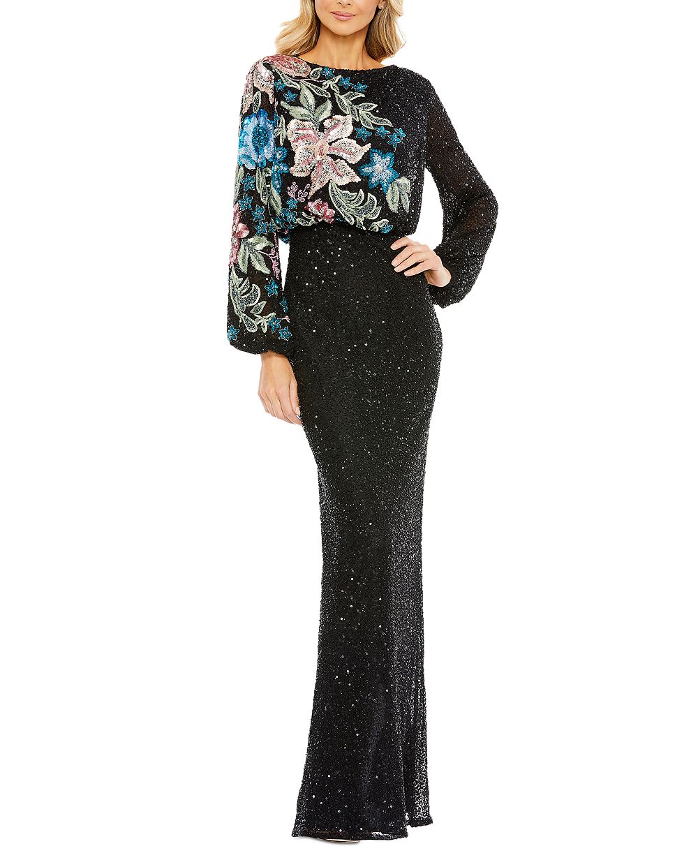 Mac Duggal Женское вечернее платье с высоким воротником и пайетками