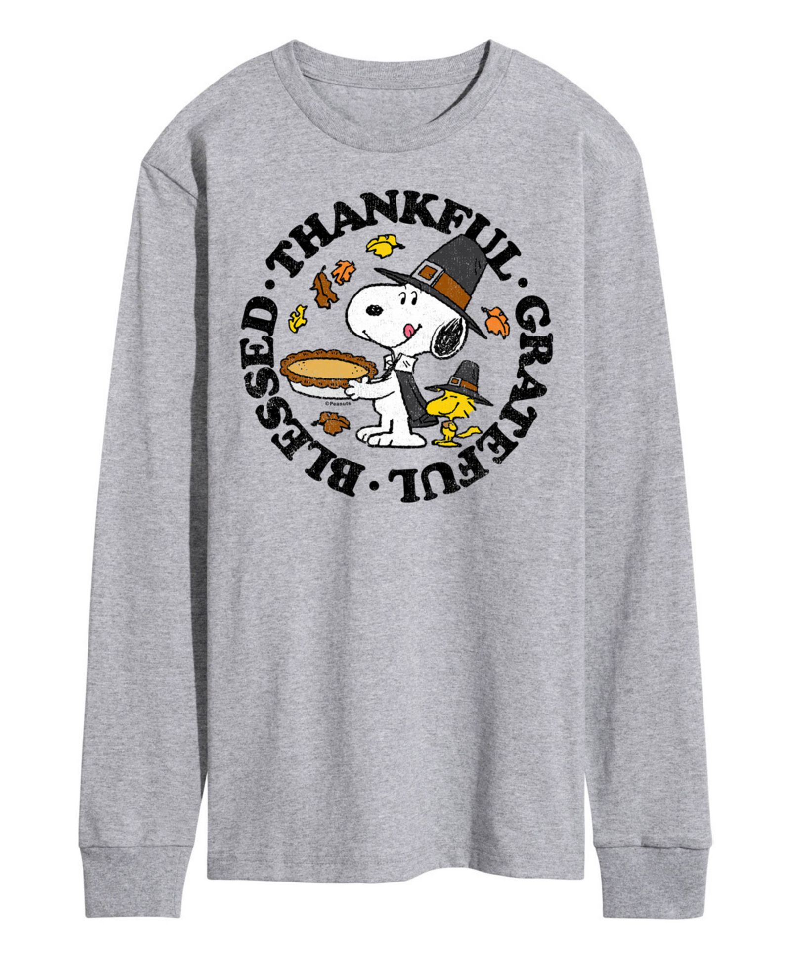 AIRWAVES Men's Peanuts Thankful Grateful Blessed Long Sleeve T-shirt