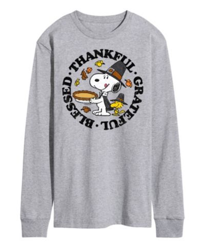 AIRWAVES Men's Peanuts Thankful Grateful Blessed Long Sleeve T-shirt