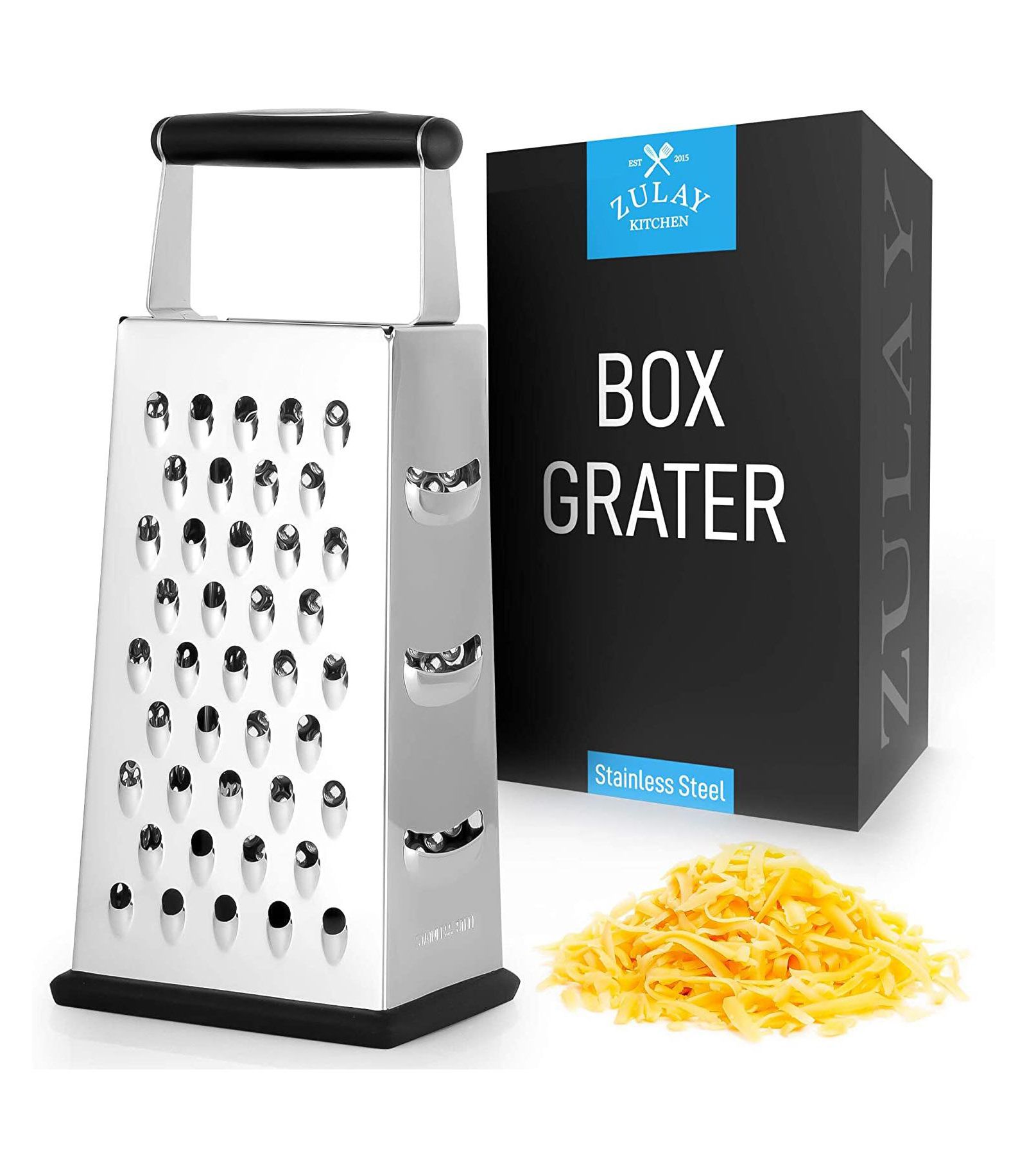 Zulay Kitchen 4-Sided Cheese Grater - Stainless Steel Grater With Easy Grip Handle & Anti-Skid Base (Large)