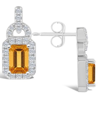 Macy's серьги-подвески с цитрином (1 1/10 ct. t.w.) и топазом (3/8 ct. t.w.) в оправе Halo из стерлингового серебра