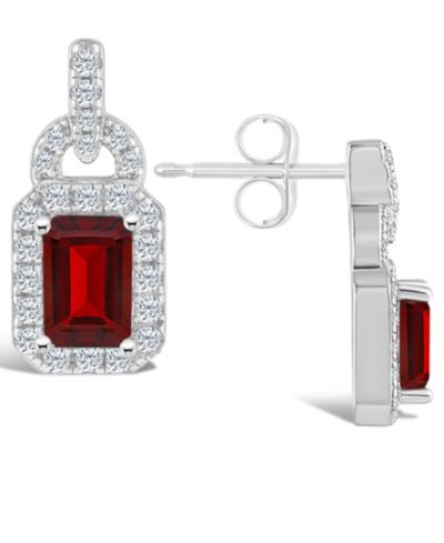 Серьги-подвески Macy's Garnet and Topaz Halo Drop в Sterling Silver