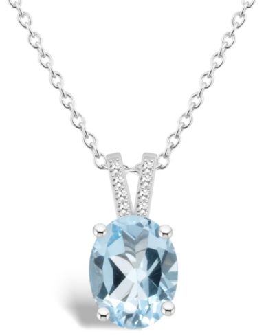 Macy's Women's Sky Blue Topaz (3-3/5 ct.t.w.) and Diamond Accent Pendant Necklace in Sterling Silver