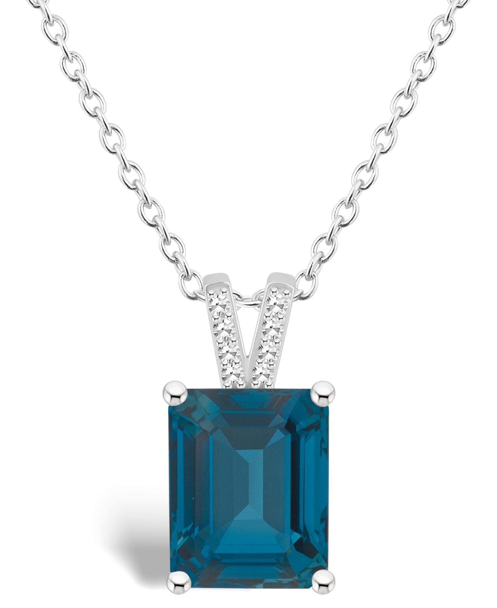 Macy's Женское ожерелье с подвеской London Blue Topaz (4-1/4 ct.t.w.) и бриллиантами в стерлинговом серебре