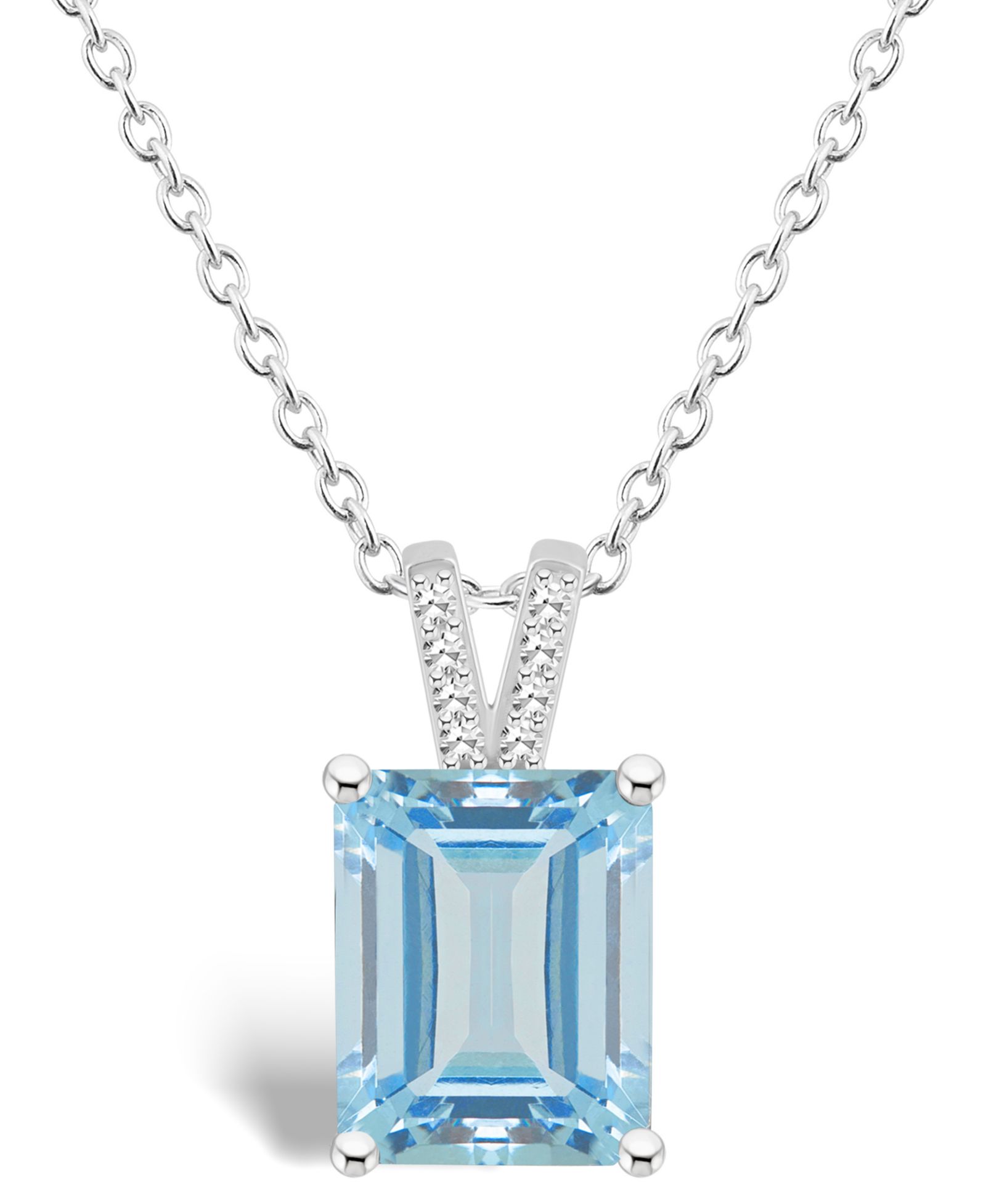 Macy's Women's Sky Blue Topaz (4-1/4 ct.t.w.) and Diamond Accent Pendant Necklace in Sterling Silver