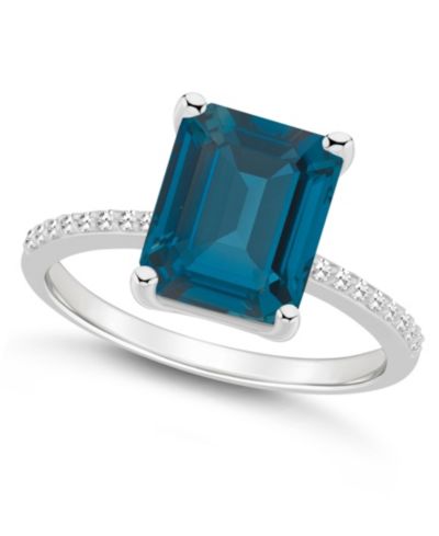 Macy's Women's London Blue Topaz (4-1/4 ct.t.w.) and Diamond (1/10 ct.t.w.) Ring in Sterling Silver