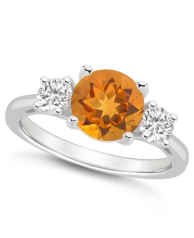 Macy's Women's Citrine (1-3/4 ct.t.w.) and White Topaz (2/3 ct.t.w.) 3-Stone Ring in Sterling Silver