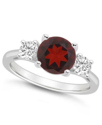 Женское кольцо с гранатом (2-1/2 ct.t.w.) и белым топазом (2/3 ct.t.w.) из серебра