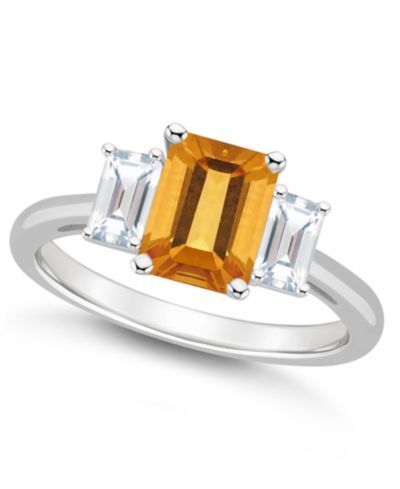 Кольцо 3-Stone в стерлинговом серебре с цитрином (1-3/5 ct.t.w.) и белым топазом (3/4 ct.t.w.)