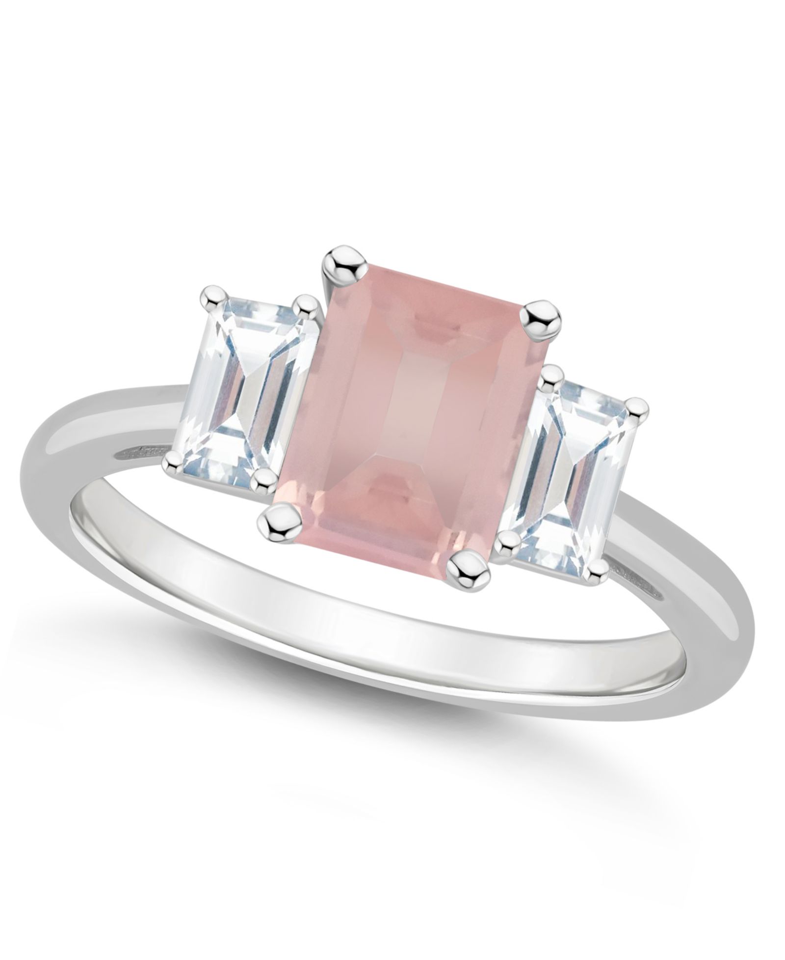 Macy's Women's Rose Quartz (1-3/5 ct.t.w.) and White Topaz (3/4 ct.t.w.) 3-Stone Ring in Sterling Silver