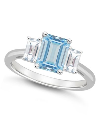 Женское кольцо с голубым топазом (2 ct.t.w.) и белым топазом (3/4 ct.t.w.) из 3 камней в Sterling Silver