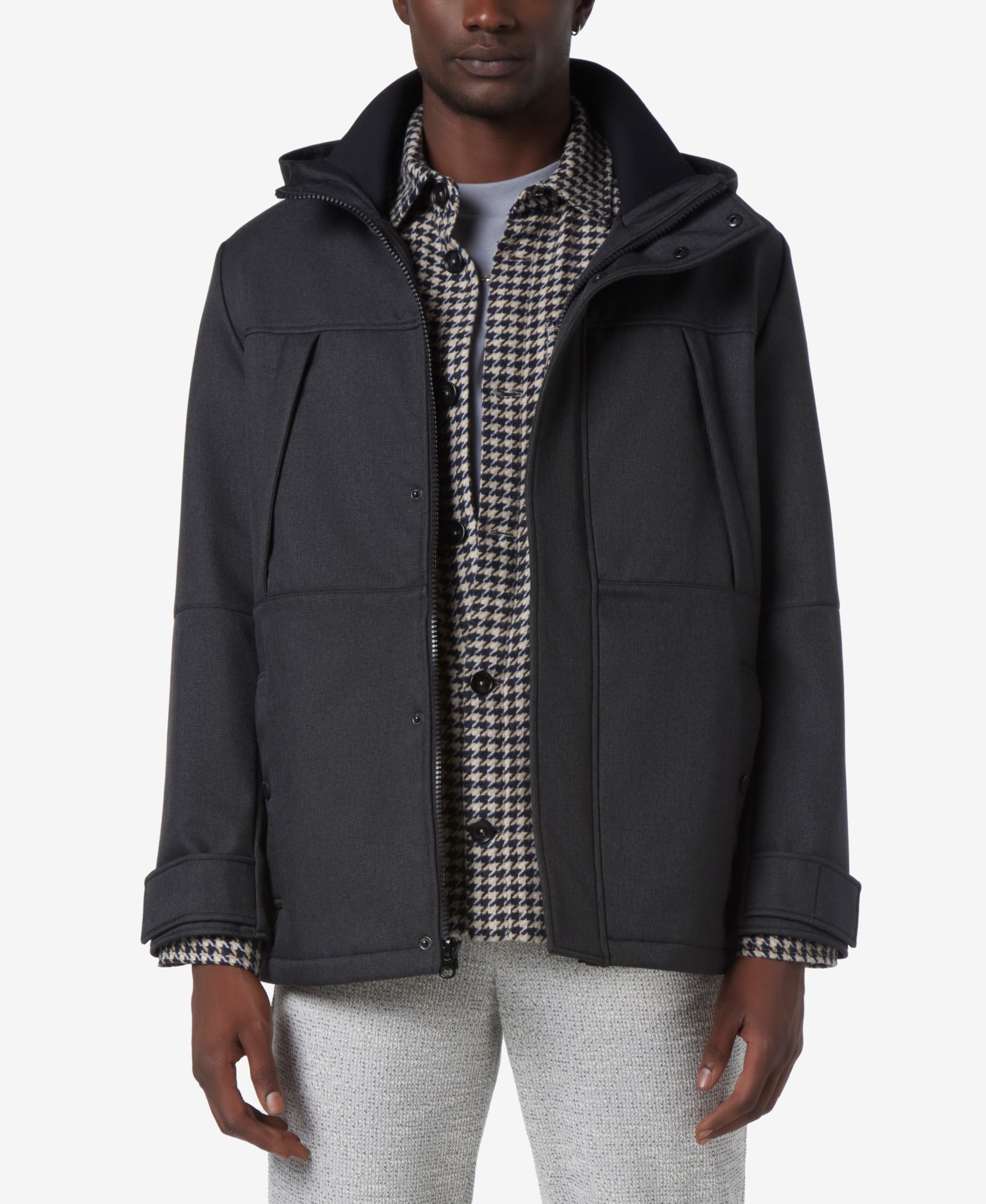 Marc New York Мужская парка с капюшоном Soft Shell с подкладкой из флиса Tompkins Micro-Houndstooth