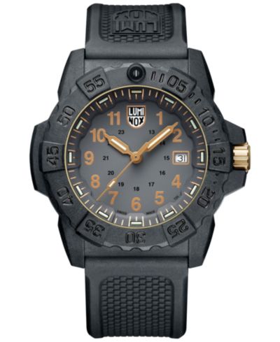 Luminox Мужские часы Swiss Navy Seal Military Dive Gold Black Rubber Strap 45mm