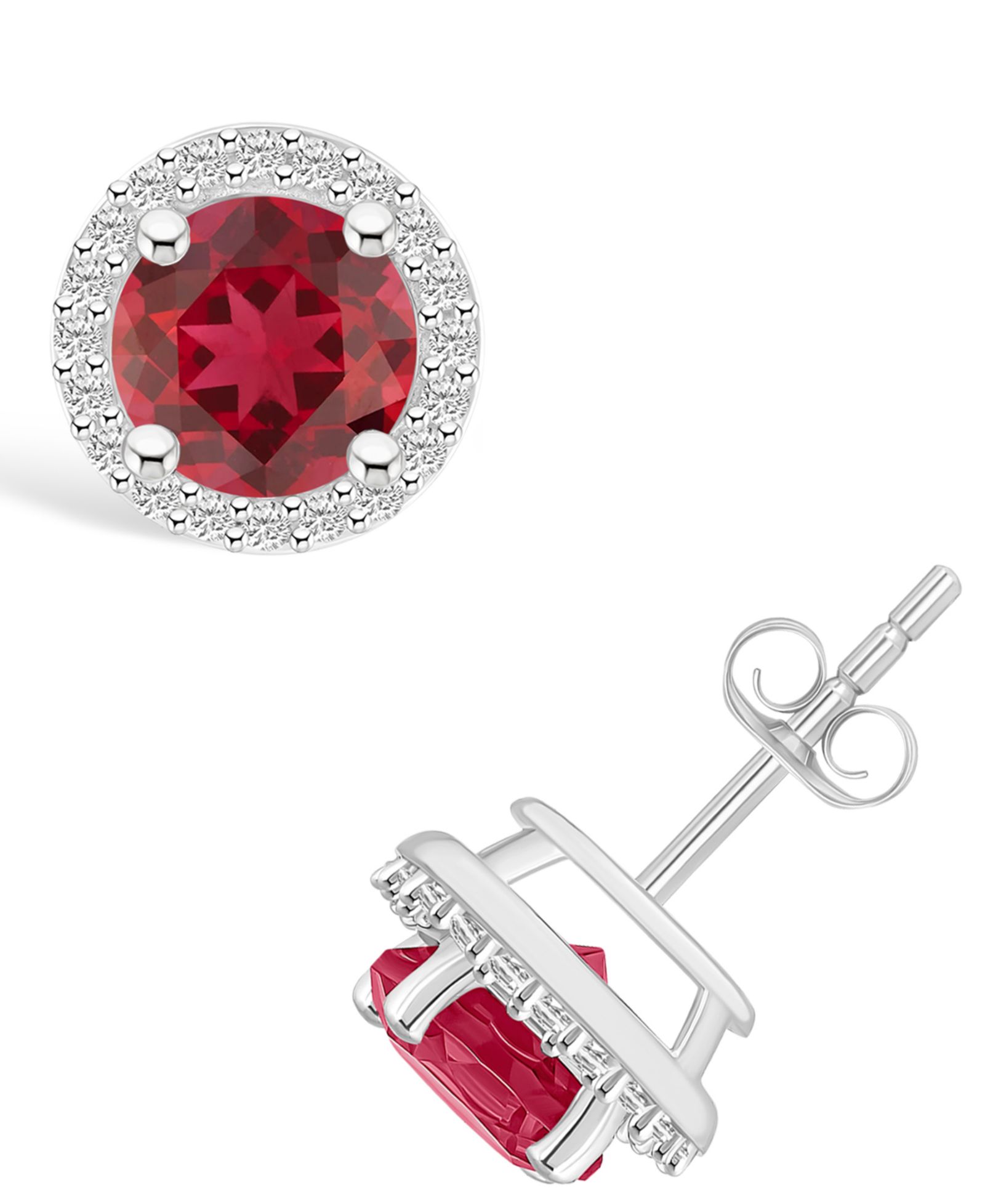 Серьги-гвоздики с выращенным рубином (2 ct. t.w.) и выращенным сапфиром (1/5 ct. t.w.) в 10K White Gold