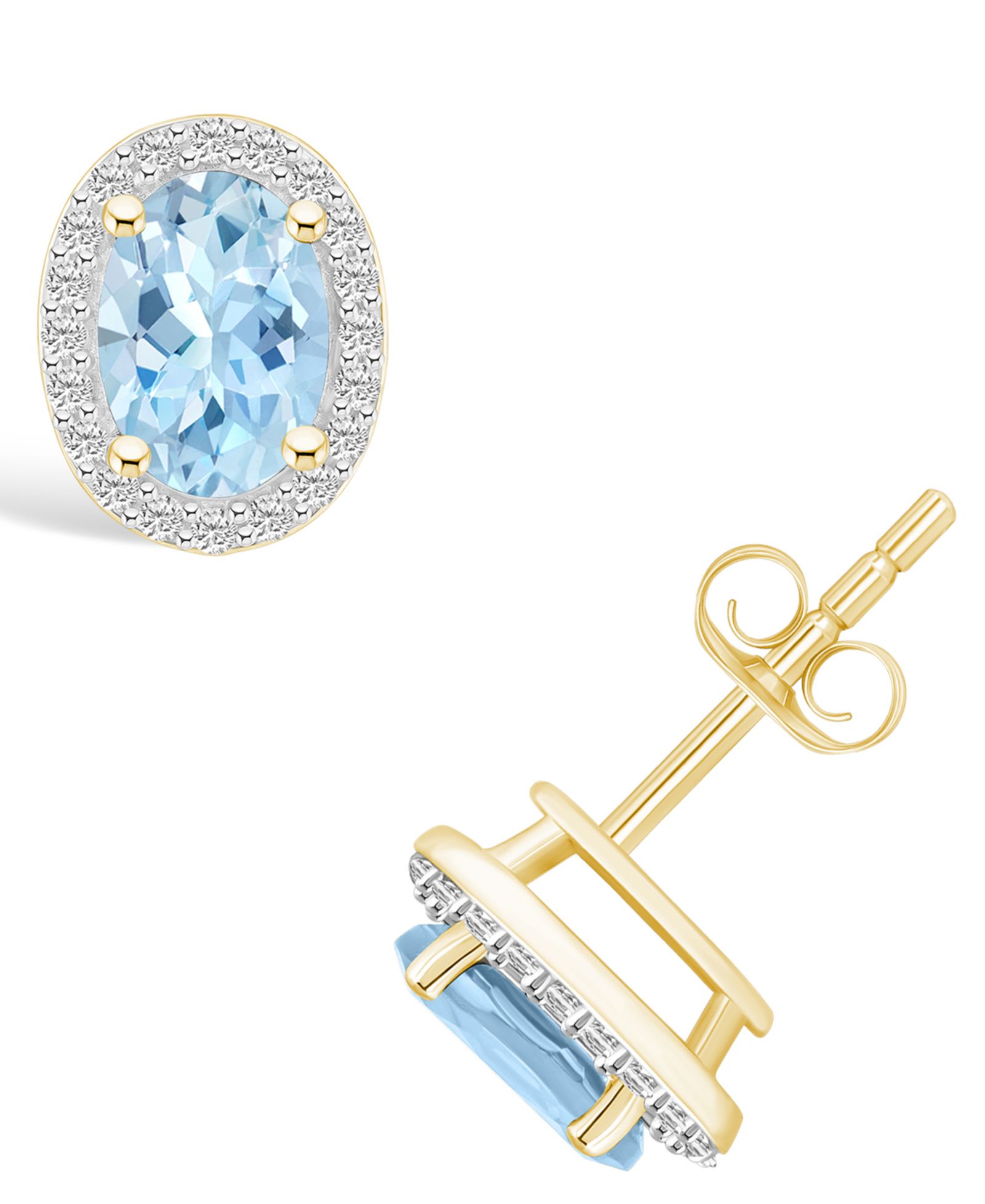 Серьги-гвоздики Macy's Lab Grown Spinel Aquamarine и Lab Grown Sapphire в 10K Yellow Gold