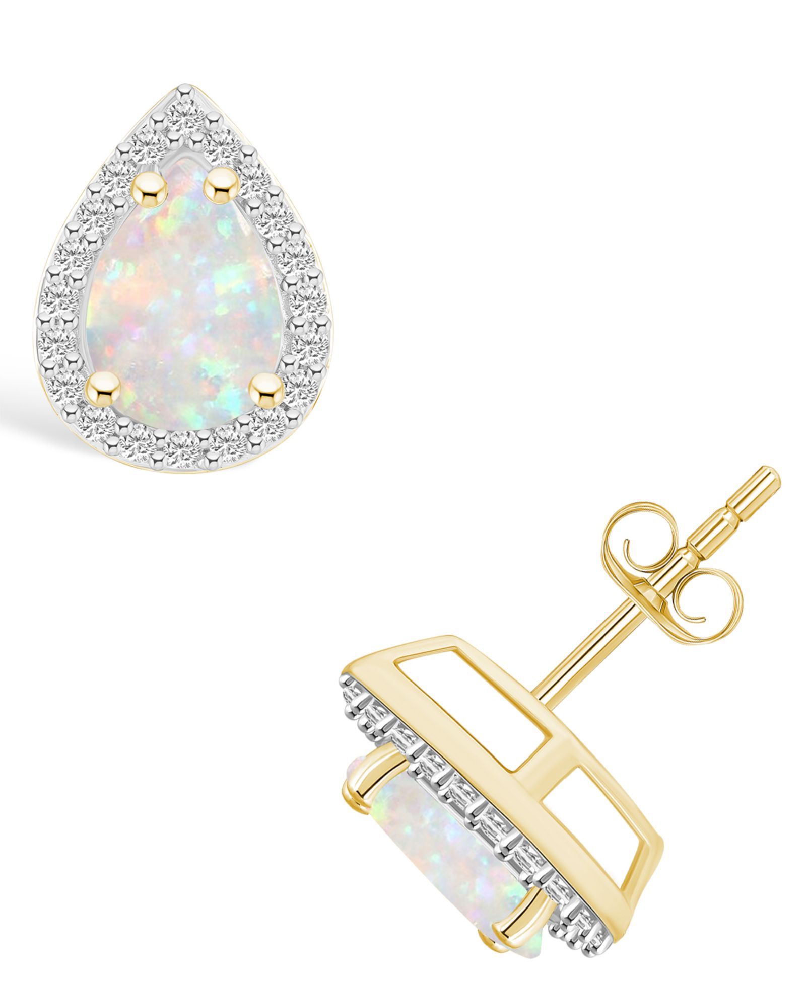 Macy's Серьги-гвоздики Lab Grown Opal (2/3 ct. t.w.) и Lab Grown Sapphire (1/5 ct. t.w.) Halo в 10K Yellow Gold