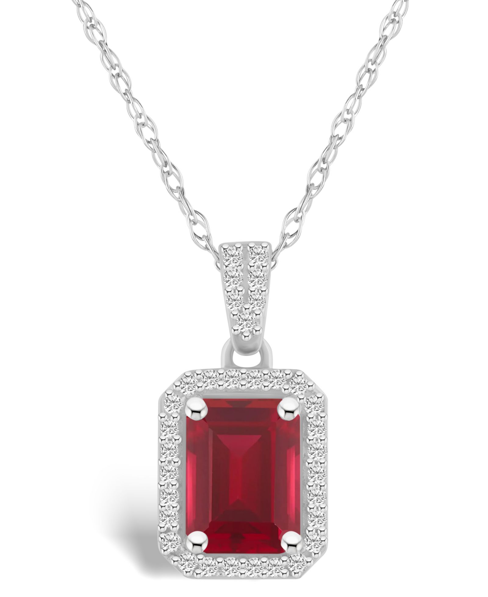 Подвеска-кулон с выращенным рубином (2 ct. t.w.) и выращенным сапфиром (1/5 ct. t.w.) в 10K White Gold