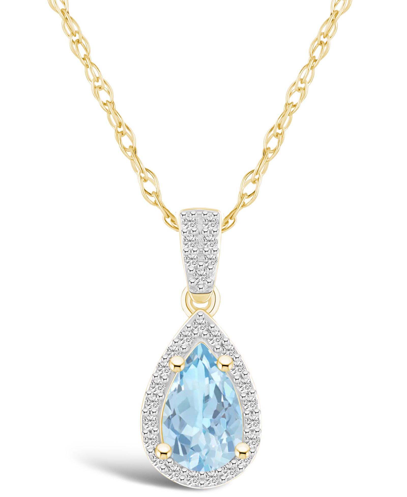 Подвеска-кулон с выраженным ореолом из выращенного спинели аквамарина (7/8 ct. t.w.) и выращенного сапфира (1/6 ct. t.w.) в 10K желтом золоте
