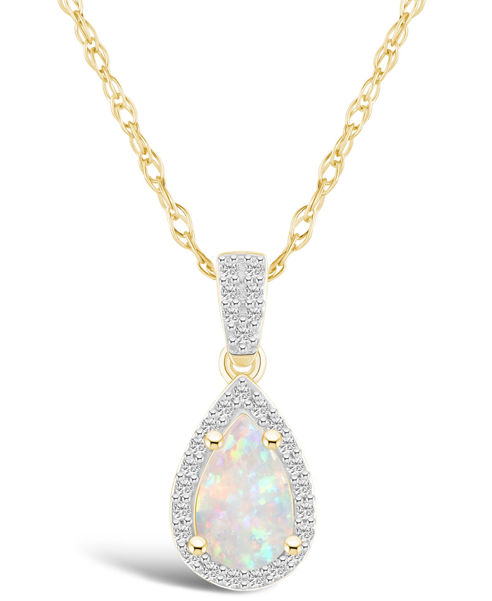 Подвеска-кулон Lab Grown Opal (2/5 ct. t.w.) и Lab Grown Sapphire (1/6 ct. t.w.) Halo в 10K Yellow Gold