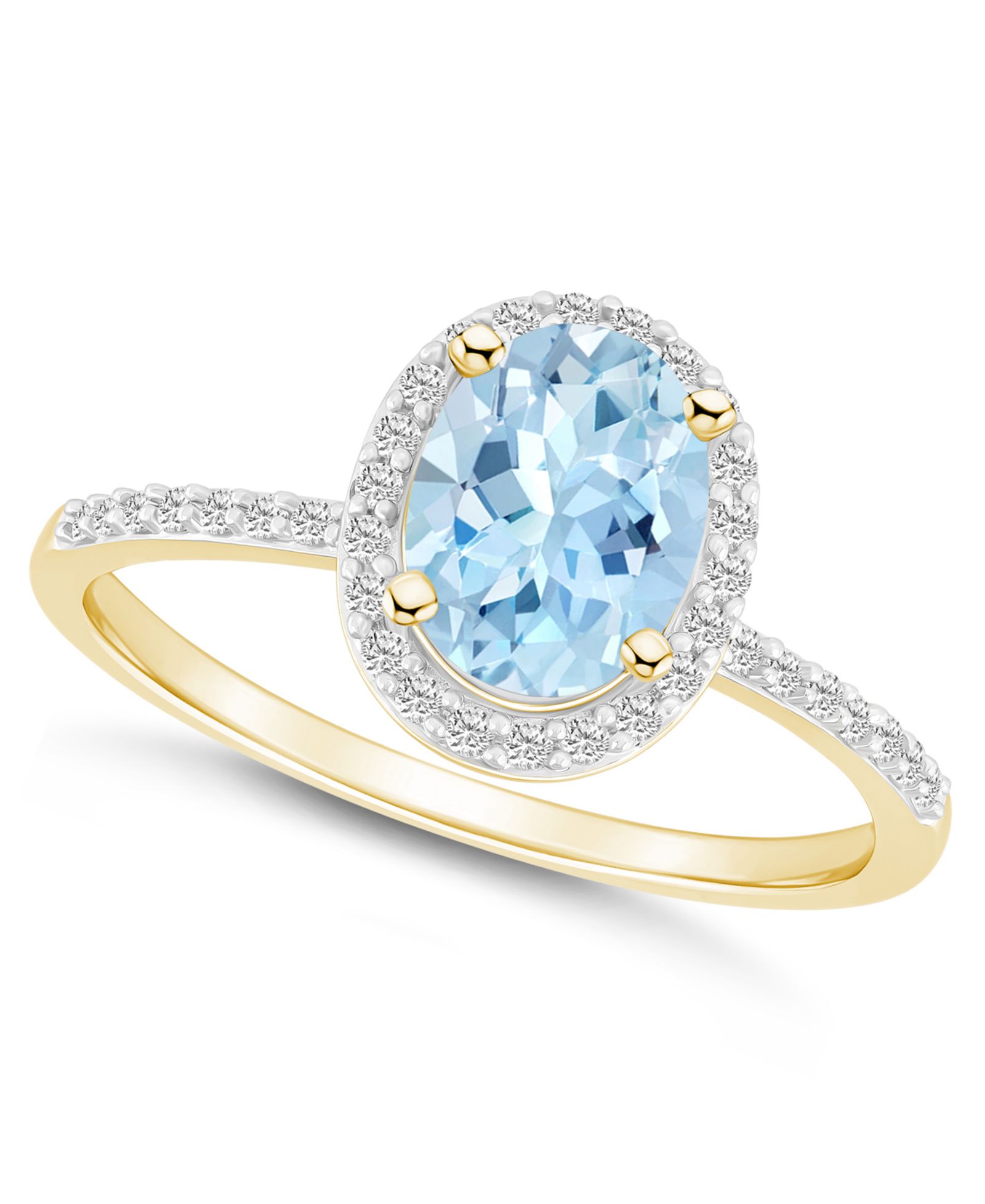 Кольцо Halo из золота 10K с лаб-созданным шпинелем Aquamarine и сапфиром