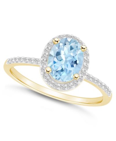 Lab-Grown Spinel Aquamarine (1-1/4 ct. t.w.) and Lab-Grown Sapphire (1/5 ct. t.w.) Halo Ring in 10K Gold