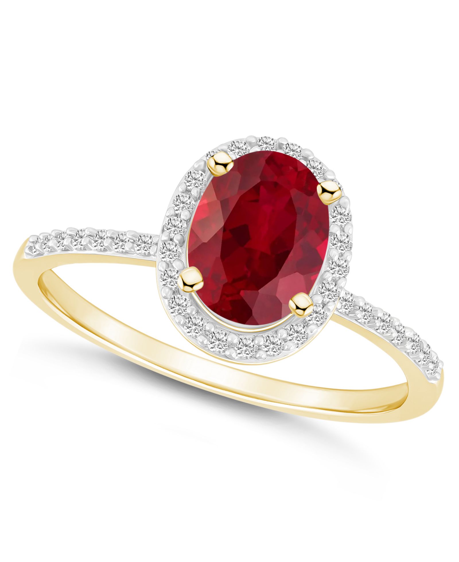 Macy's Lab Grown Ruby (1-1/4 ct. t.w.) and Lab Grown Sapphire (1/5 ct. t.w.) Halo Ring in 10K Yellow Gold