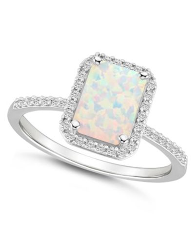 Кольцо Halo из Lab-Grown Opal (3/4 ct. t.w.) и Lab-Grown Sapphire (1/4 ct. t.w.) в 10K White Gold