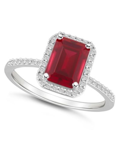 Кольцо с выращенным рубином (2 ct. t.w.) и выращенным сапфиром (1/4 ct. t.w.) в 10K белом золоте