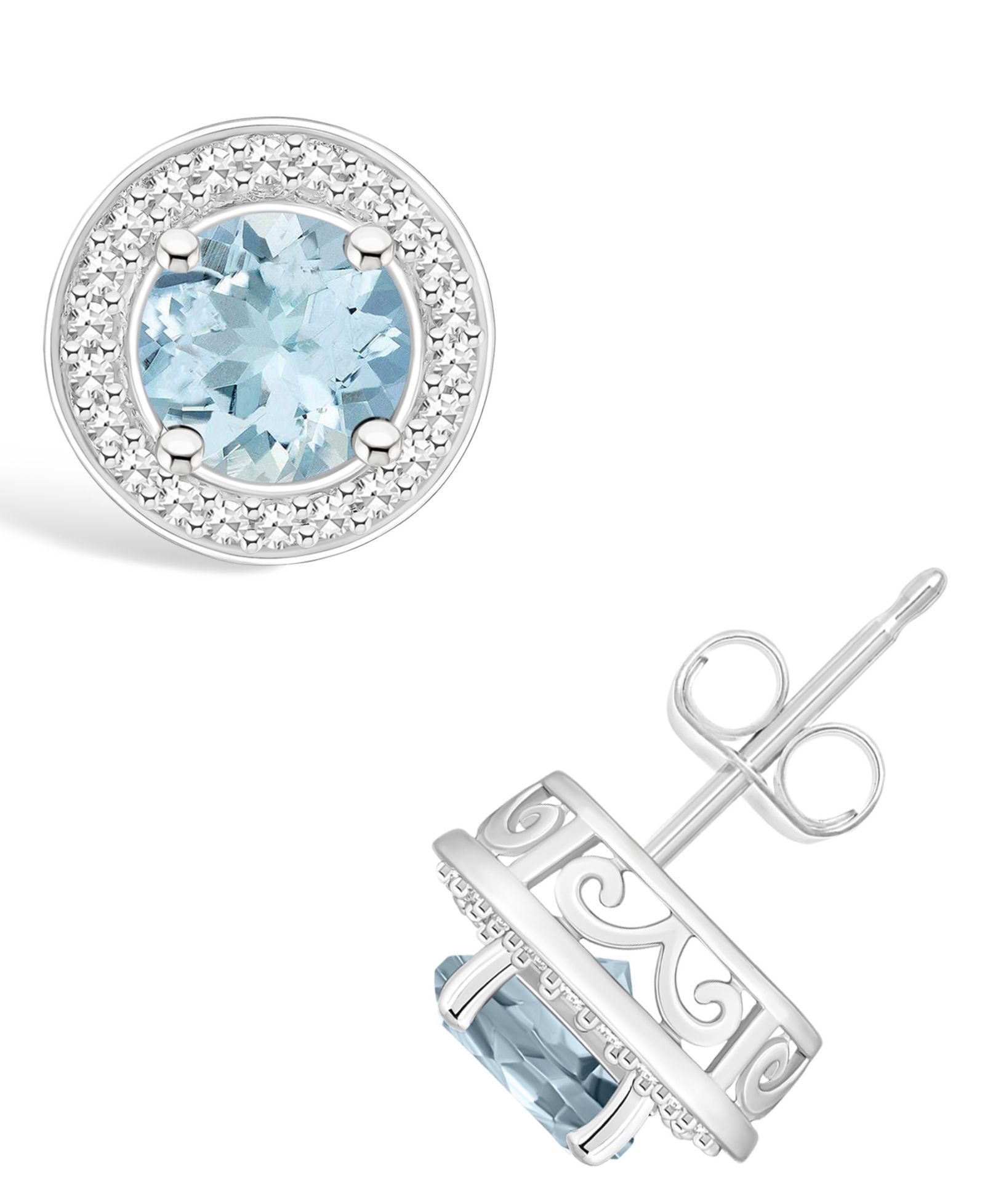 Серьги-гвоздики Aquamarine (1-1/2 ct. t.w.) и Diamond (1/5 ct. t.w.) в Sterling Silver