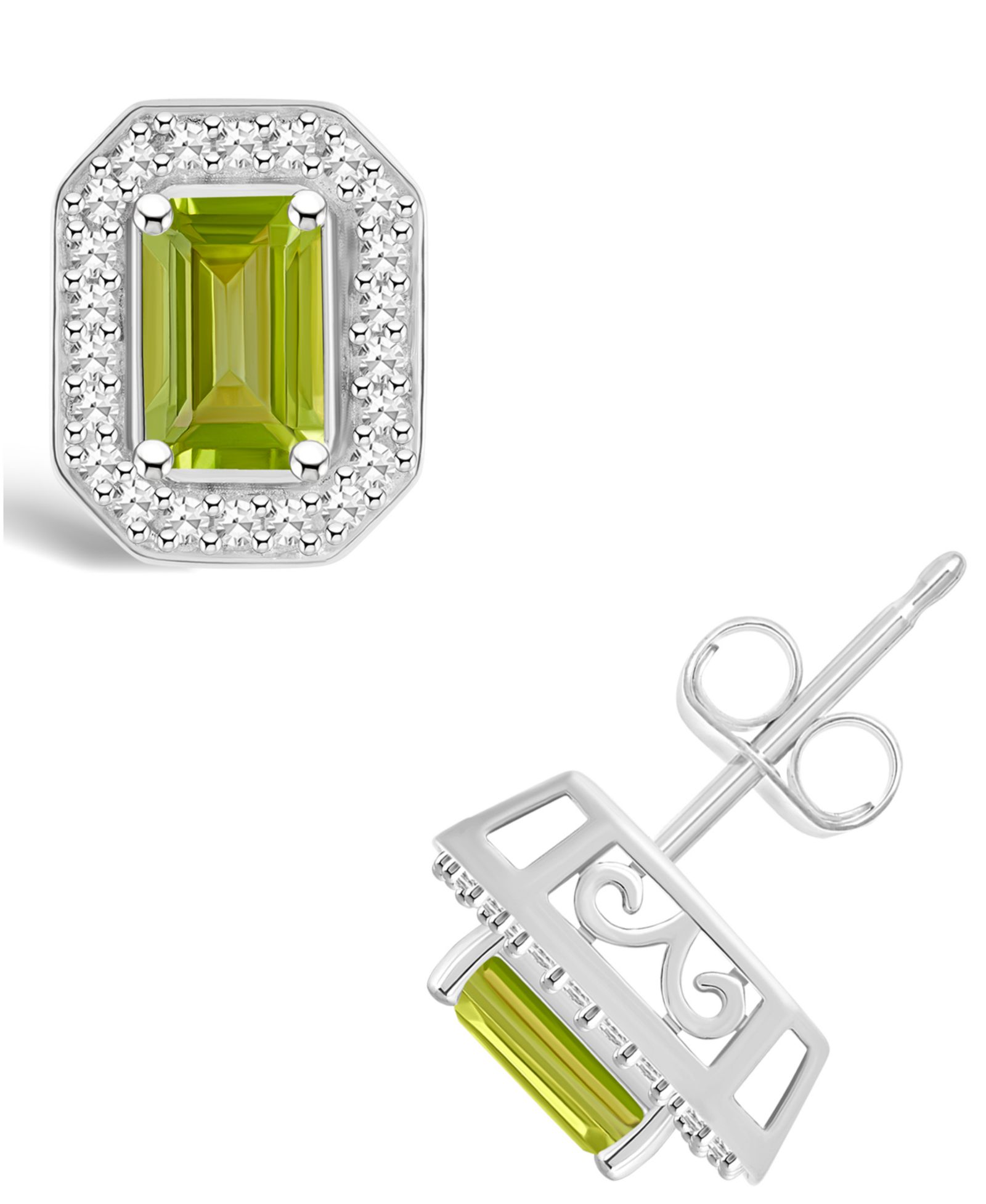 Серьги-гвоздики с перидотом (1-2/5 ct. t.w.) и бриллиантом (1/5 ct. t.w.) в стерлинговом серебре