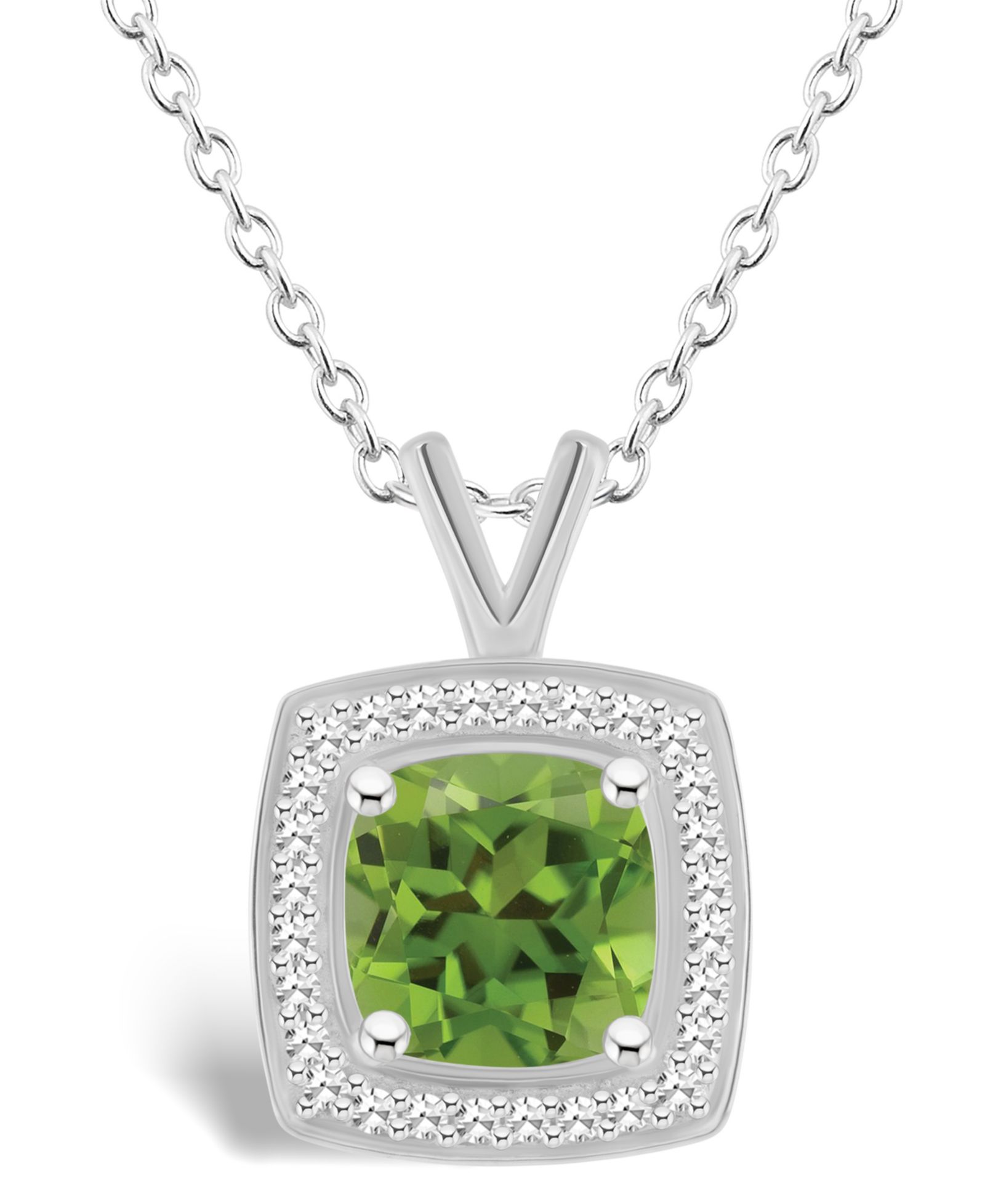 Колье с кулоном Macy's Peridot и Diamond Halo в стерлинговом серебре