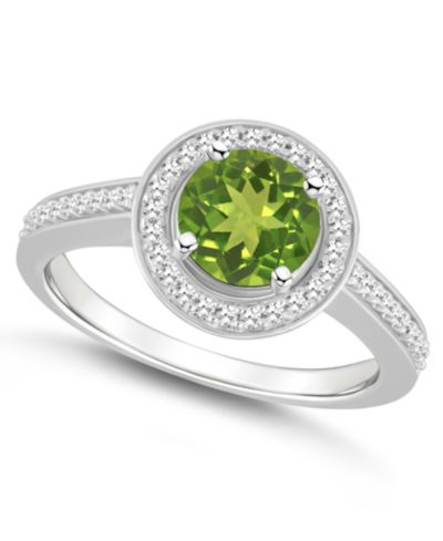Кольцо Macy's Peridot (1-1/2 ct. t.w.) и Diamond (1/5 ct. t.w.) Halo в стерлинговом серебре