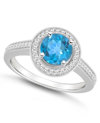 Кольцо Halo из стерлингового серебра с Blue Topaz и Diamond