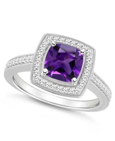 Кольцо Macy's Amethyst (1-1/2 ct. t.w.) and Diamond (1/4 ct. t.w.) Halo в Sterling Silver