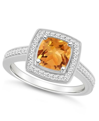 Macy's Кольцо с цитрином (1-1/2 ct. t.w.) и бриллиантом (1/4 ct. t.w.) Halo в серебре