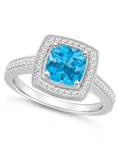 Кольцо Halo из стерлингового серебра с Blue Topaz (1-3/4 ct. t.w.) и Diamond (1/4 ct. t.w.)