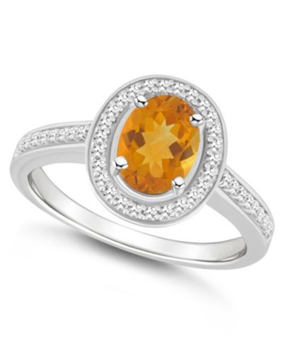 Macy's Citrine (1-1/5 ct. t.w.) and Diamond (1/5 ct. t.w.) Halo Ring in Sterling Silver