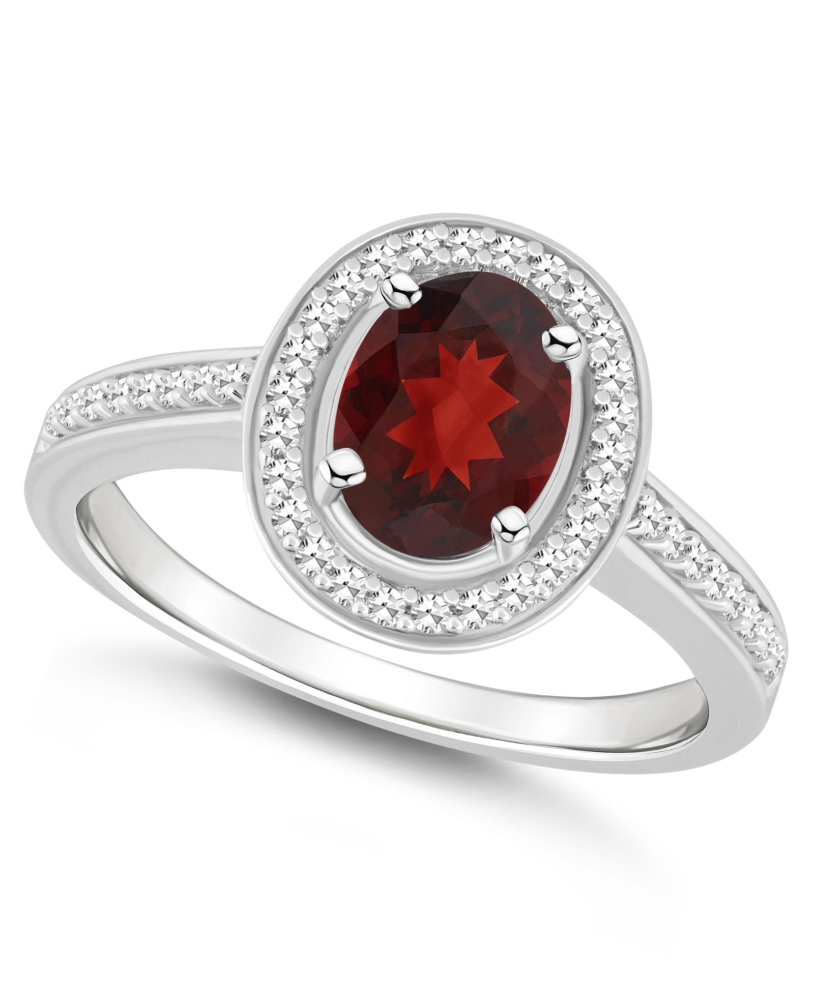 Garnet и Diamond кольцо Halo в серебряной оправе