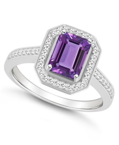 Macy's Кольцо Halo с аметистом (1-3/5 ct. t.w.) и бриллиантом (1/5 ct. t.w.) в Sterling Silver