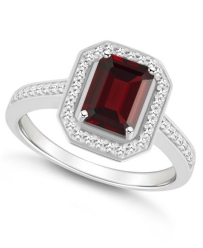 Кольцо Halo с гранатом (1-9/10 ct. t.w.) и бриллиантом (1/5 ct. t.w.) в стерлинговом серебре