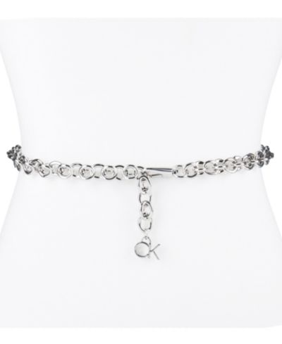 Женский ремень Calvin Klein Silver-Tone Chain с подвеской Logo Charm