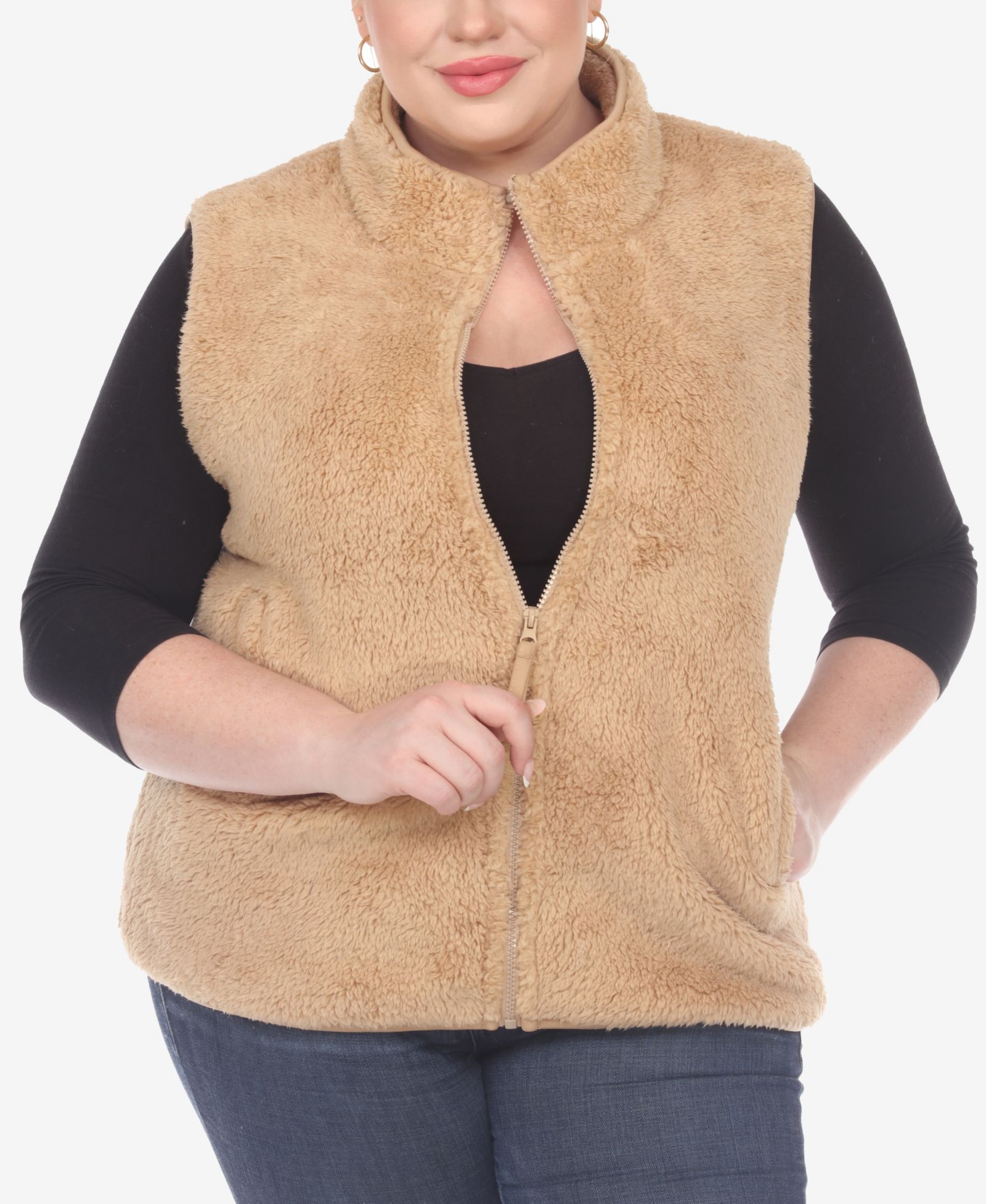 White Mark Plus Size Women's Zip Up Sherpa Vest Jacket