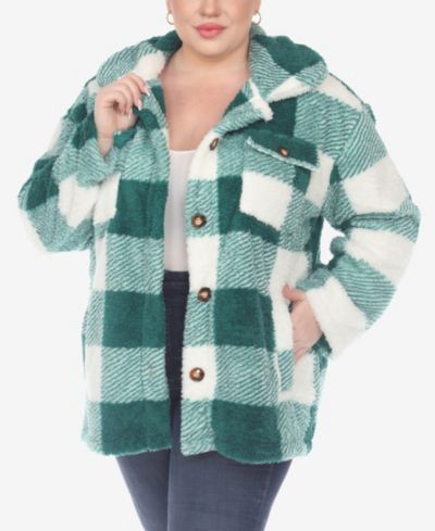 White Mark Plus Size Plaid Shacket Jacket