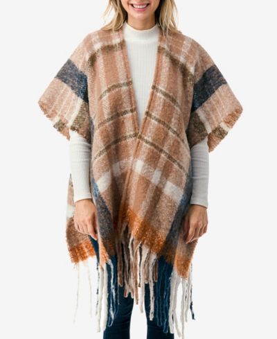 Женское пончо Marcus Adler Plaid Poncho with Fringe Detail