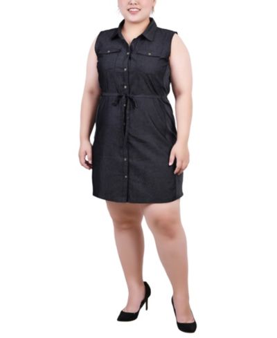 NY Collection Plus Size Sleeveless Belted Chambray Dress