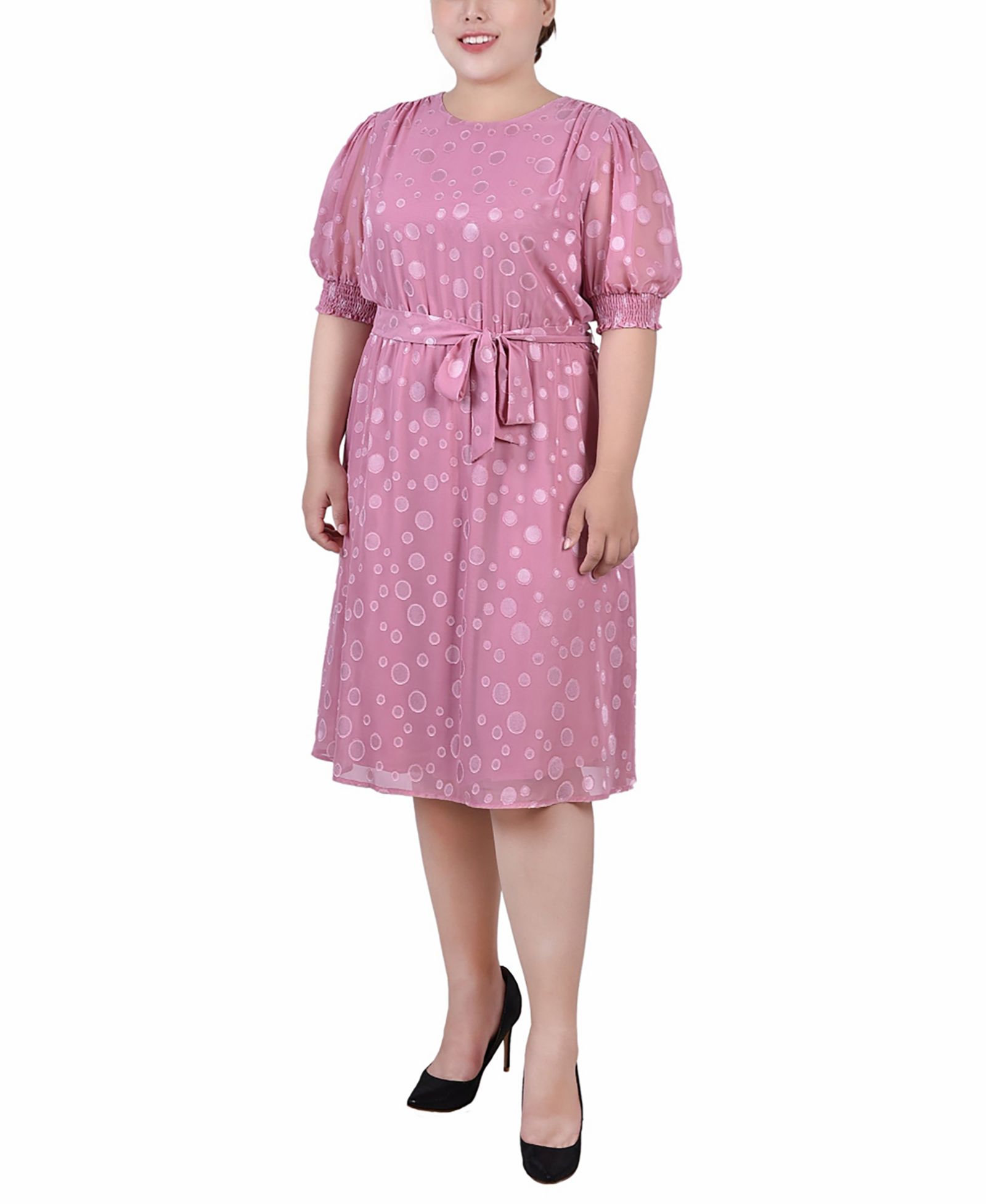 NY Collection Plus Size Elbow Sleeve Swiss Dot Dress