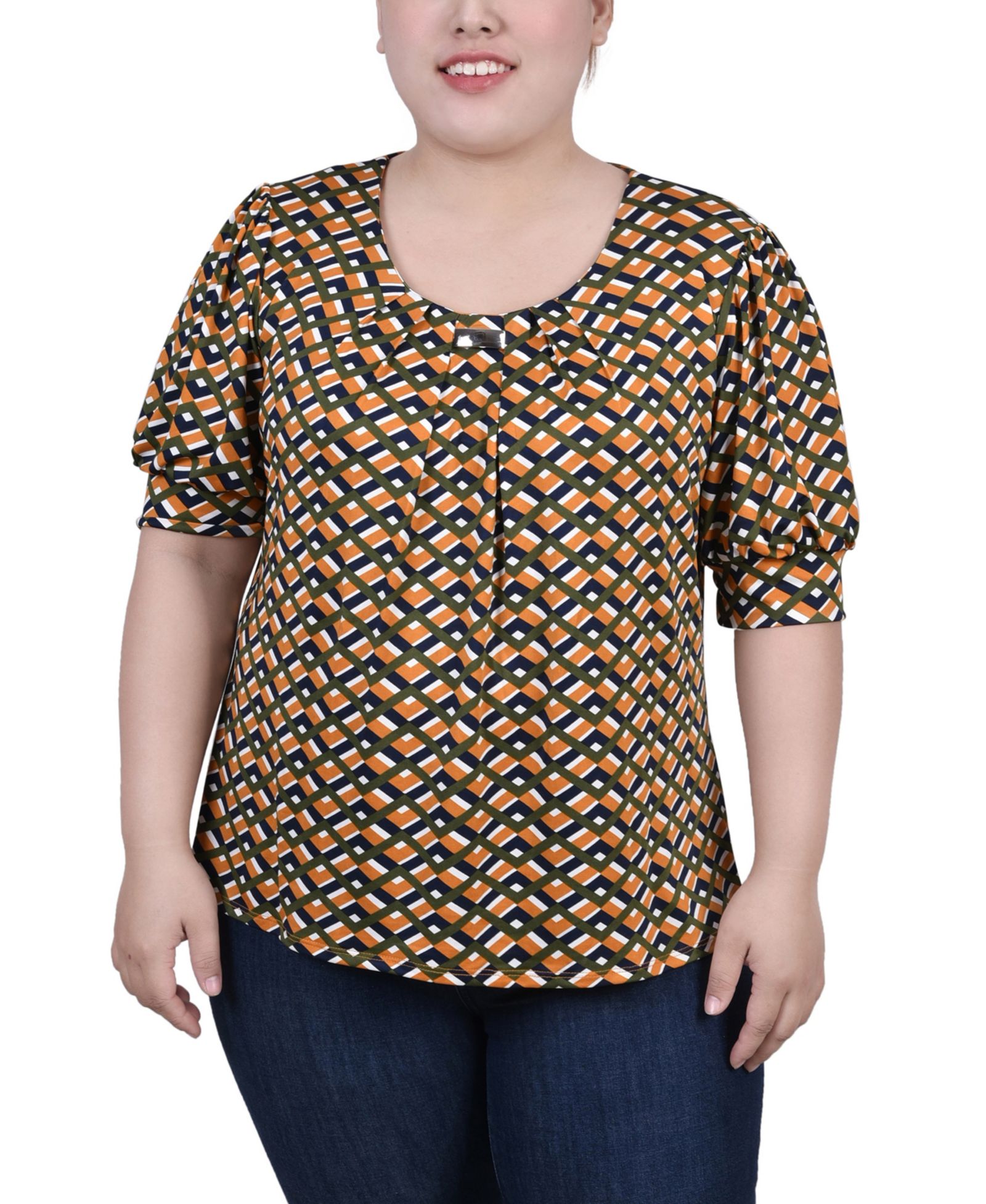NY Collection Plus Size Short Sleeve Balloon Sleeve Top