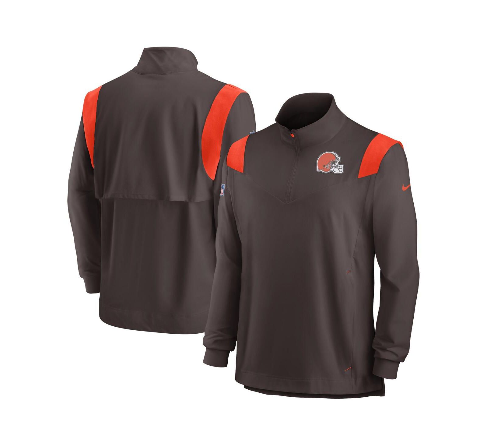 Мужской лонгслив Nike Brown Cleveland Browns Sideline Coach Chevron Lockup с молнией на четверть