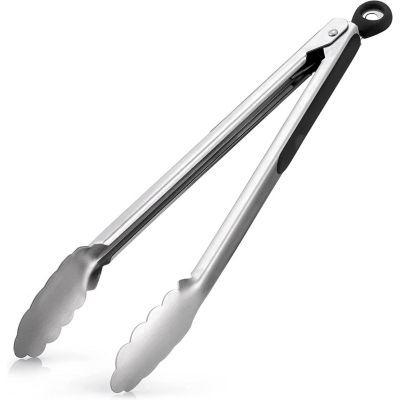 Zulay Kitchen Кулинарные щипцы из нержавеющей стали 12" с фиксатором и ребристой ручкой